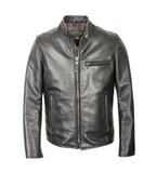 SCHOTT NYC Waxed Black Natural Pebbled Cowhide Café Leather Jacket Black