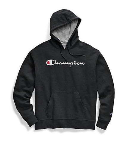 Champion Men's Powerblend Pullover Hoodie Script Logo Black