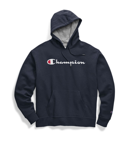Champion Men's Powerblend Pullover Hoodie Script Logo Navy