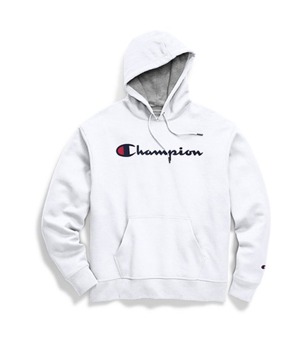 Champion Men's Powerblend Pullover Hoodie Script Logo White